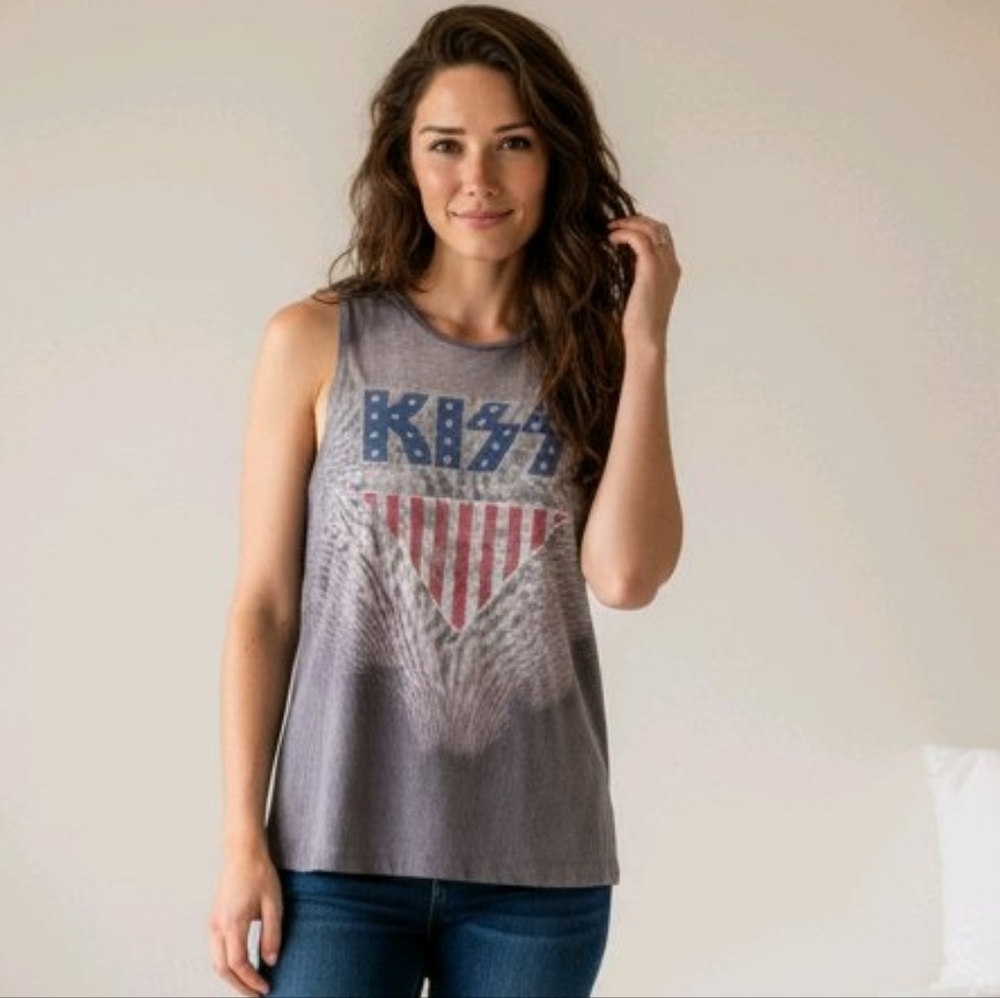 KISS Women's "Spirit of 76" Gray Sleeveless Tank Top - Size XS - 55/45 Blend